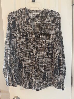 Calvin Klein Black and Cream Long Sleeve Blouse Sz Medium